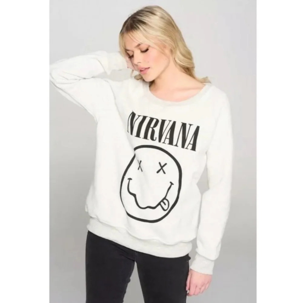 Cream Nirvana Smiley Face Band Graphic Sweatshirt - Picture 2 of 6